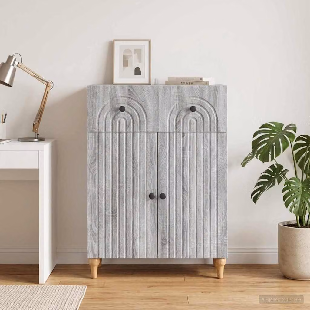 Credenza moderna vidaXL in legno ingegnerizzato e metallo, Grigio Sonoma, L: 66 cm, P: 34,5 cm, H: 90 cm