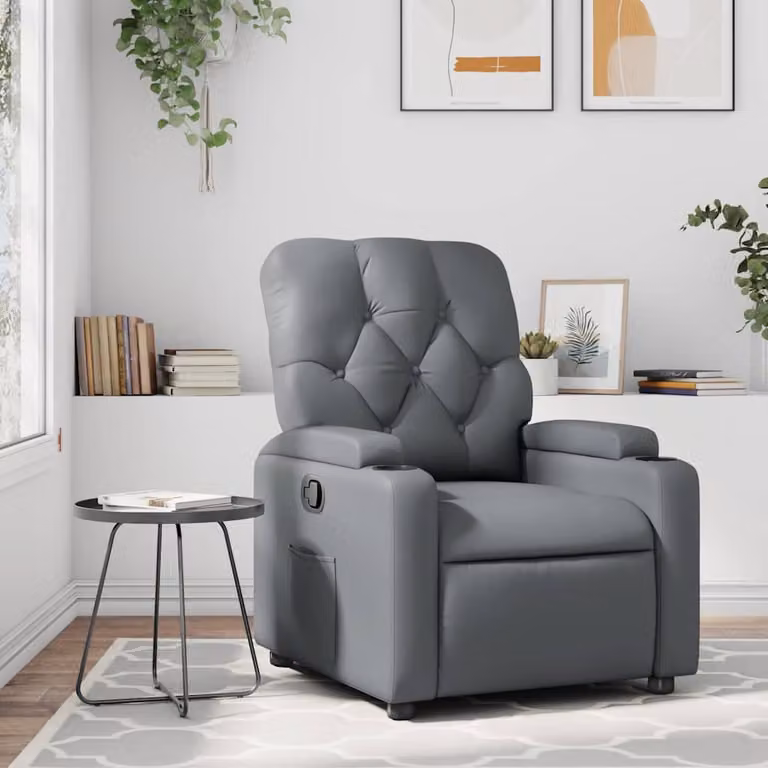 Poltrona Reclinabile Relax vidaXL in Similpelle Grigia con Braccioli e Reclinazione Manuale
