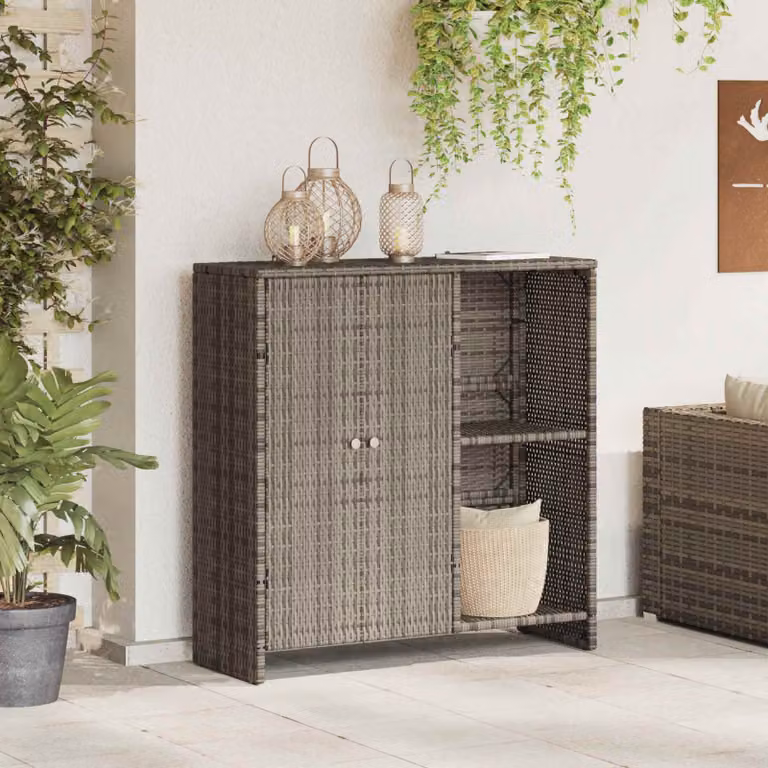 Armadio con scaffale vidaXL in stile moderno con dettagli rattan, Grigio, L 100 x P 36 x H 102 cm