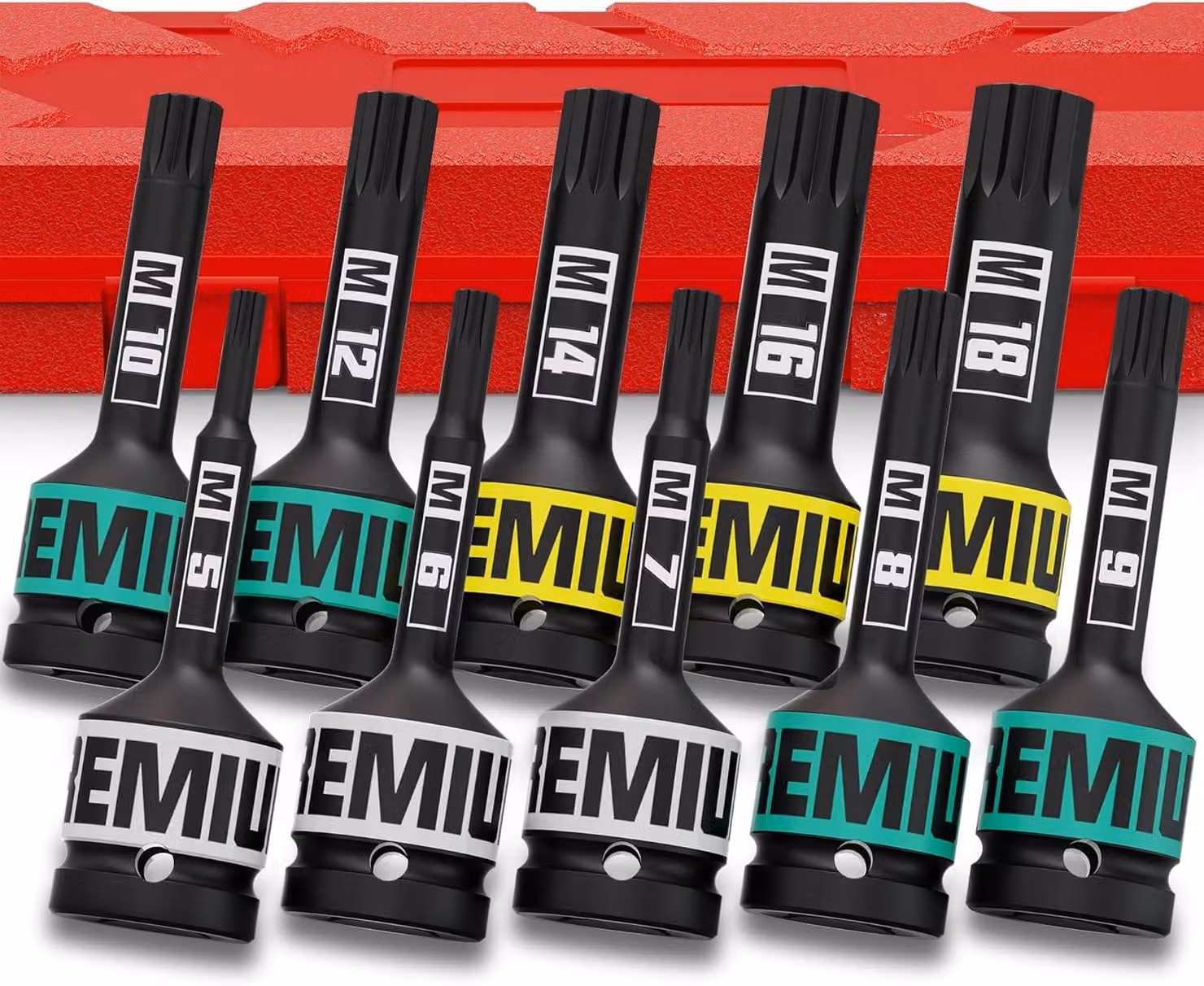 Set di chiavi a bussola da 1/2", 10 pezzi, da M5 a M18, per auto