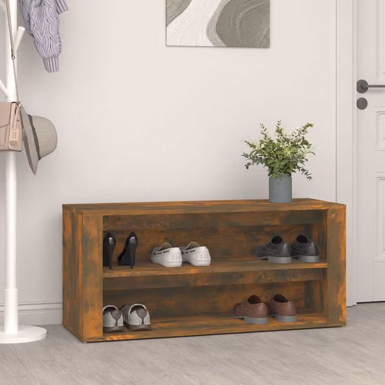 Scarpiera vidaXL in legno multistrato color rovere fumo con ripiani piatti, L 100 cm x P 35 cm x H 45 cm