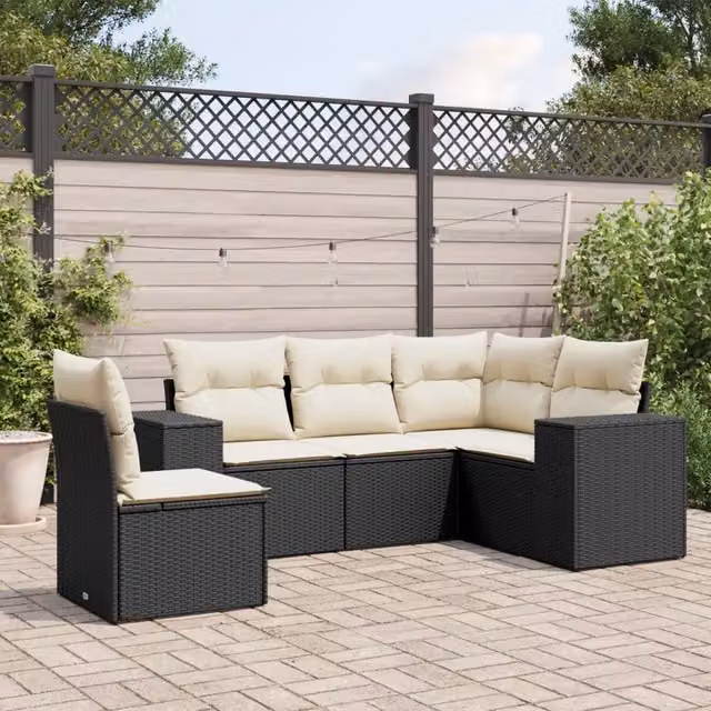 Set Divani da Giardino 5 pz con Cuscini in Polyrattan Nero 3254903