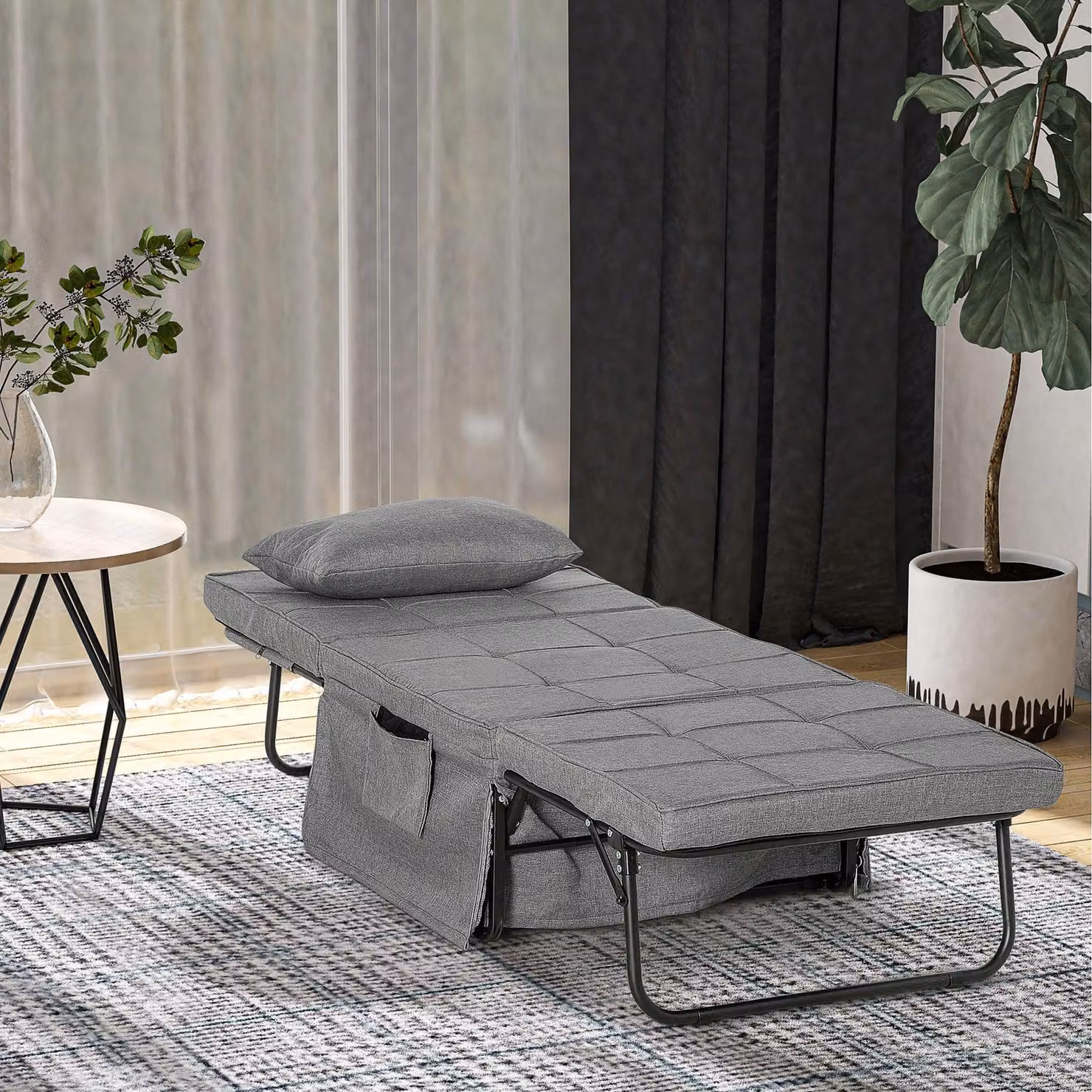 Letto pieghevole - Letto a scomparsa - Letto a ribalta - Letto per ospiti - Letto singolo - Materasso da 8 cm - Schienale regolabile in 5 posizioni