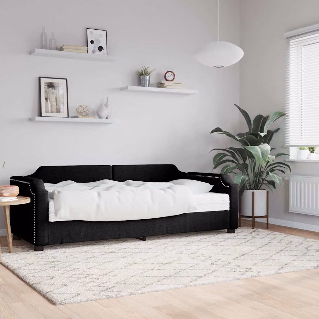 vidaXL Divano Letto con Materasso in Tessuto Nero L: 200 cm, P: 80 cm, H: 66,5 cm