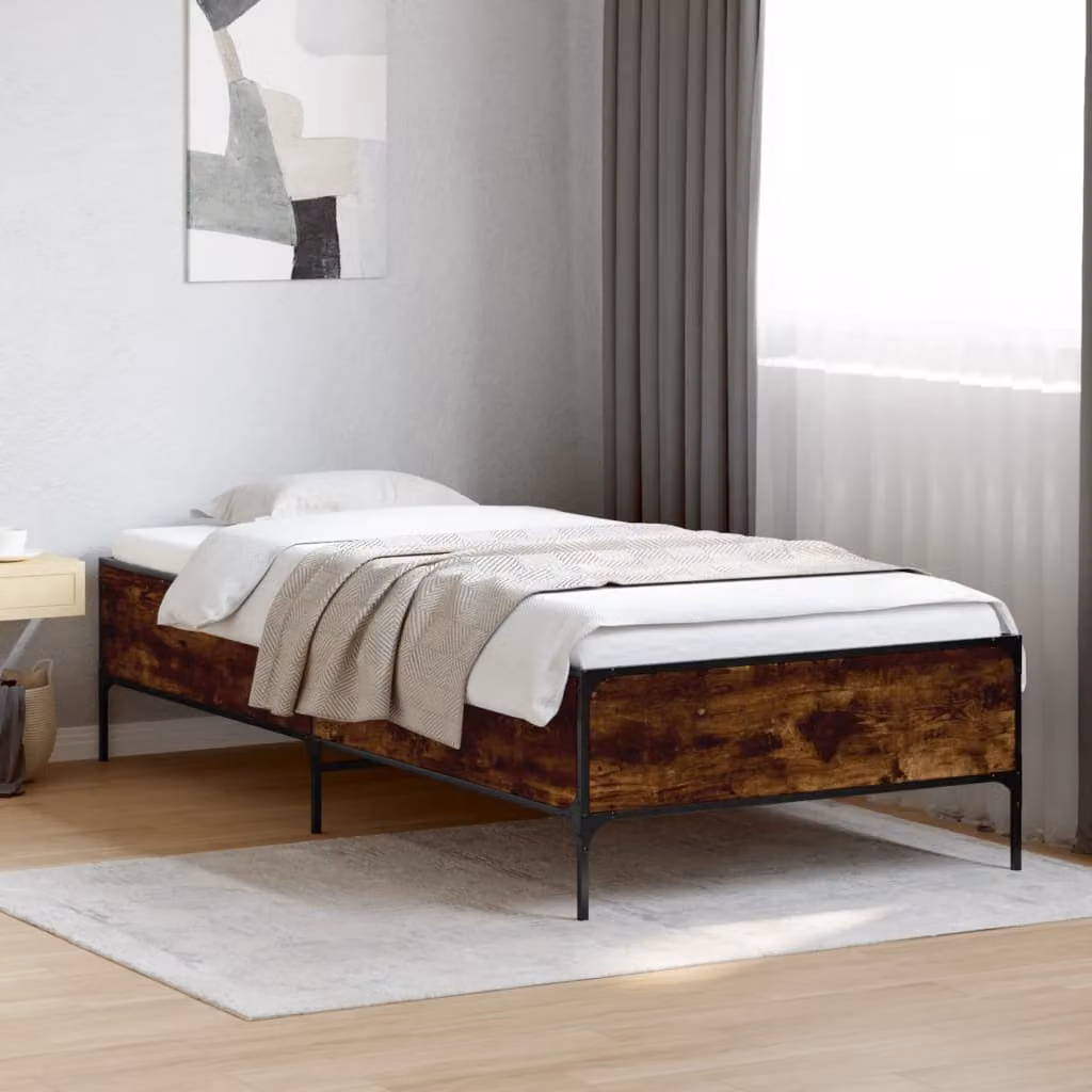 vidaXL Giroletto in Rovere Fumo e Metallo con Doghe in Legno, L/P/H: 100 x 200 x 203 cm