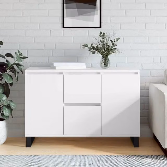 Credenza moderna bianca vidaXL in legno e metallo L/P/H: 101,5 x 35 x 70 cm – 1