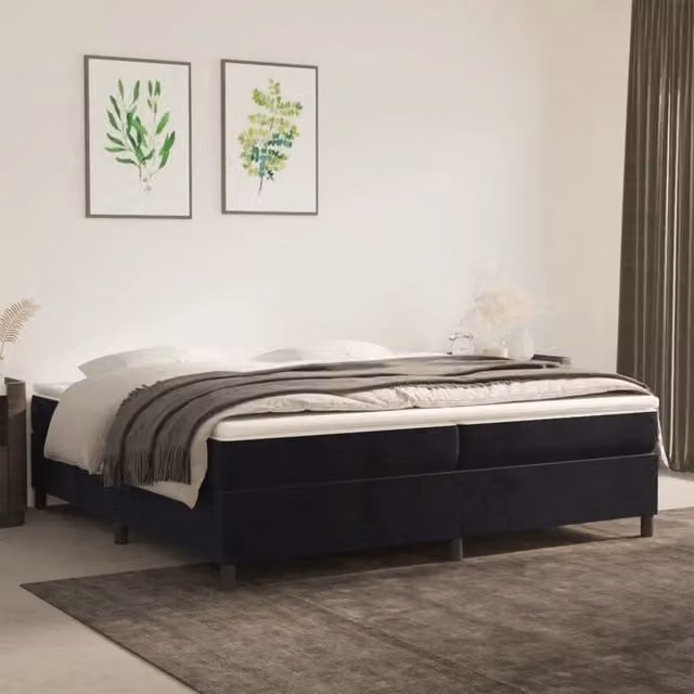 Struttura Letto Imbottita in Velluto Nero vidaXL con Doghe Arricciate L: 200 cm, P: 200 cm, H: 35 cm – 1