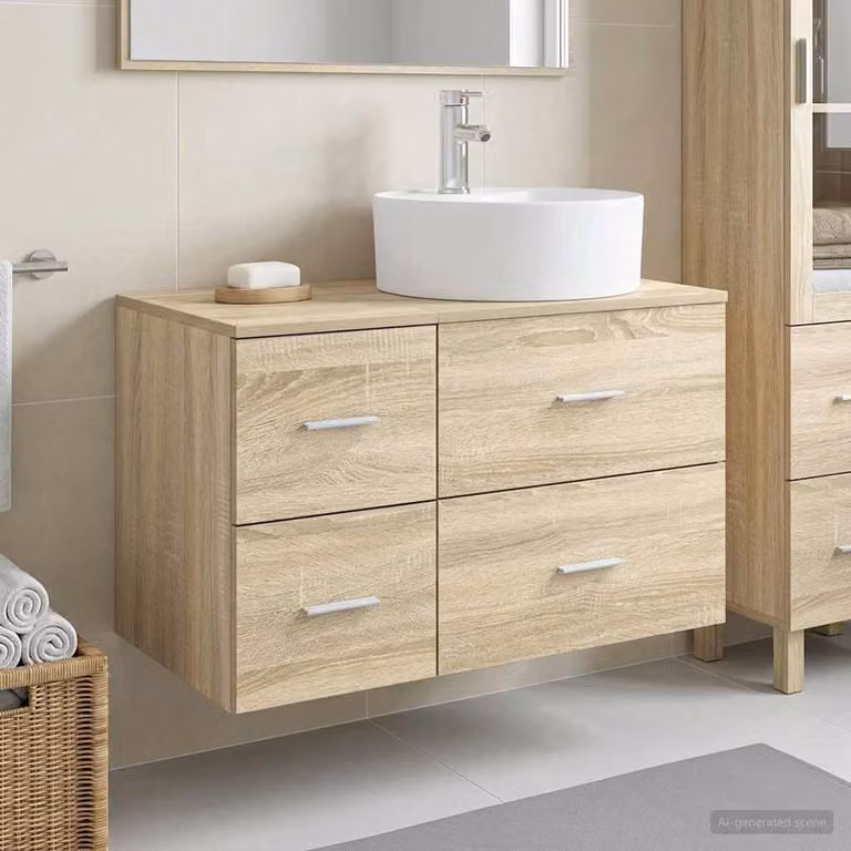 Set di mobili da bagno moderni vidaXL composto da mobile lavabo e pensile in legno marrone, L/P/H: 82,0 x 44,5 x 49,5 cm e 44,5 x 37,3 x 76,7 cm