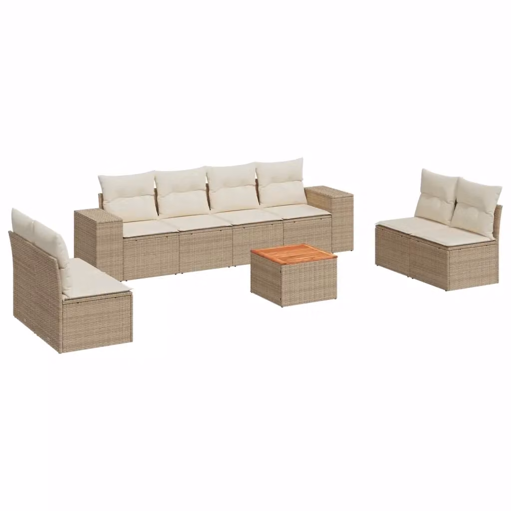 Set Divano da Giardino vidaXL 9 pz con Cuscini Beige e Tavolino, Design Moderno a U in Polyrattan e Acciaio con Coperture Rimovibili – 2