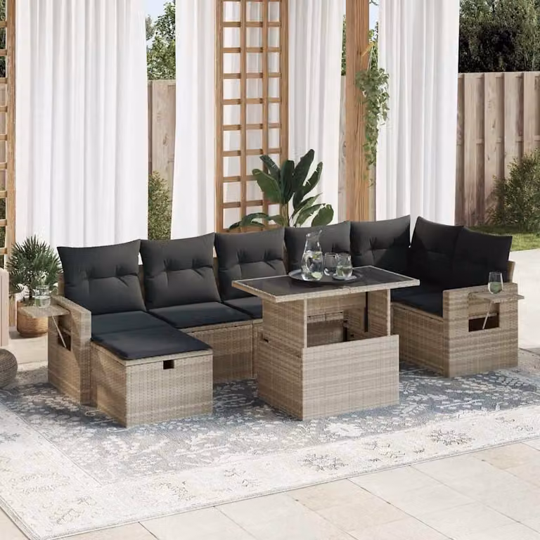 Maison Exclusive - Set da giardino 8 pezzi con cuscini Grigio chiaro Polyrattan