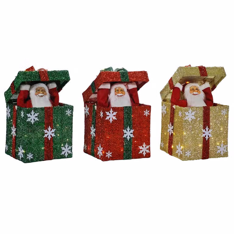 VESTIAMO CASA Gran Natale - Pacco Regalo Luminoso con Babbo Natale e Musica Multicolore