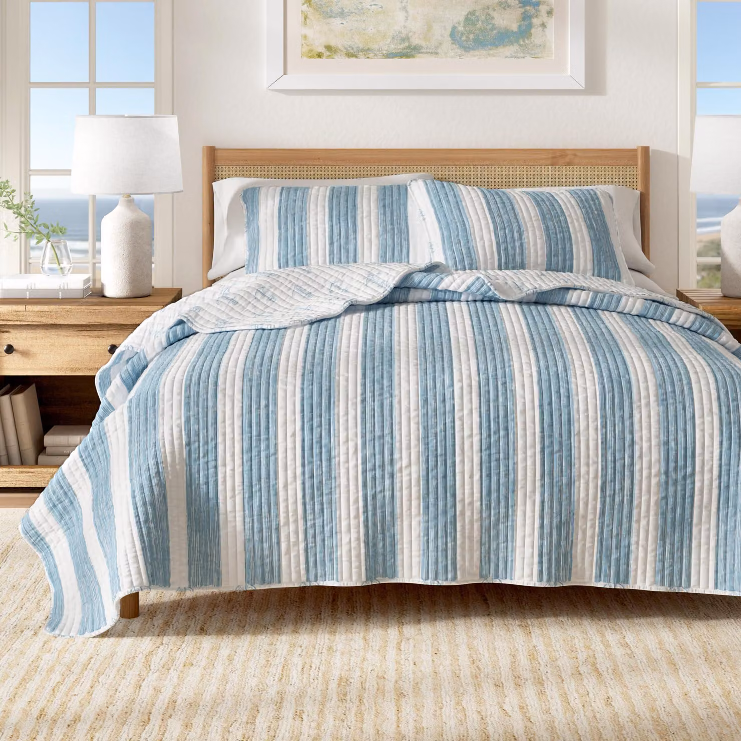 Set di lenzuola per letto matrimoniale, copripiumino estivo a tema costiero con federe, composto da 2 pezzi, fronte-retro