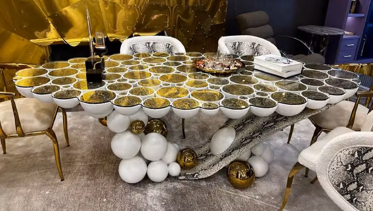 Casa Padrino tavolo da pranzo di design con piano in vetro bianco / oro / nero 230 x 120 x h. 76 cm - Mobili per sala da pranzo - Mobili - Mobili di design