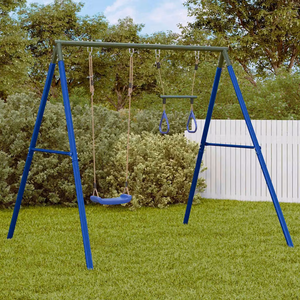 vidaXL Set Gioco da Esterno con Altalena e Trapezio, Resistente alle intemperie e UV, Blu e Verde, H 206 x L 185 x P 185 cm