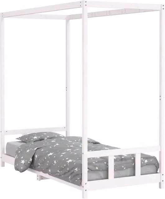 Giroletto per bambini in legno massello di pino bianco lacquered con struttura per baldacchino L: 200 cm, P: 90 cm, H: 190 cm