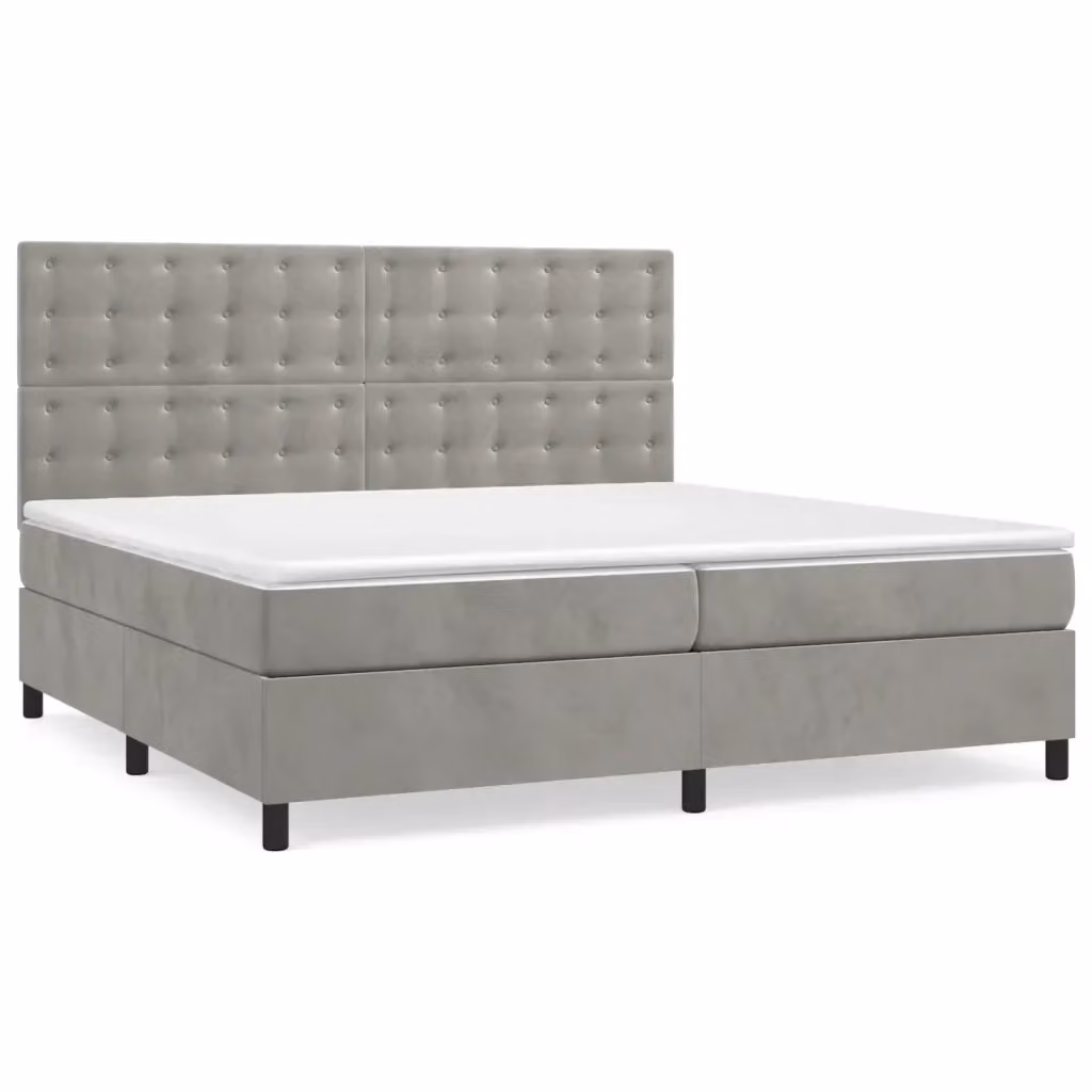 Letto matrimoniale con giroletto a molle e materasso ibrido vidaXL in velluto grigio e bianco L/P/H: 200 x 200 x 128 cm – 2