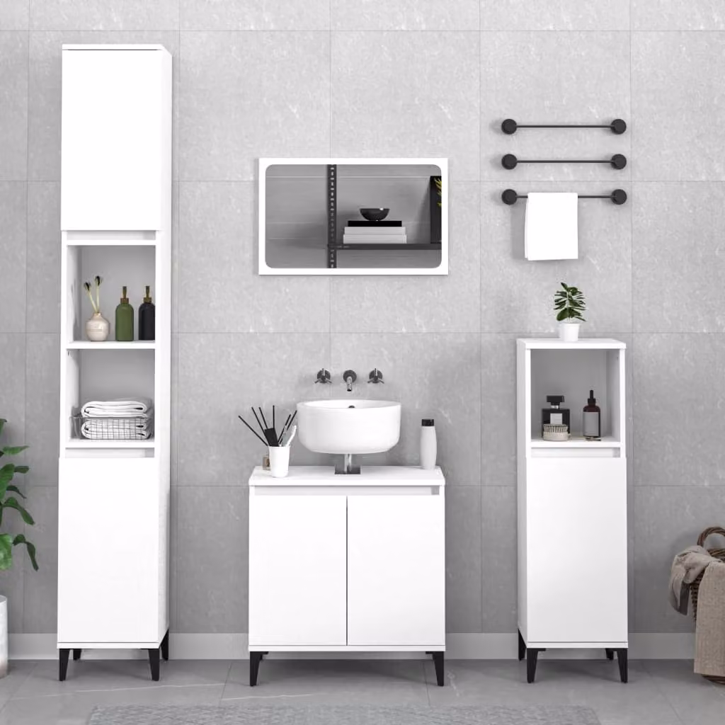 Set di mobili da bagno moderno vidaXL in 3 pezzi bianco con mobile lavabo e colonna, L/P/H: 60 x 33 x 58 cm e 60 x 33 x 126 cm