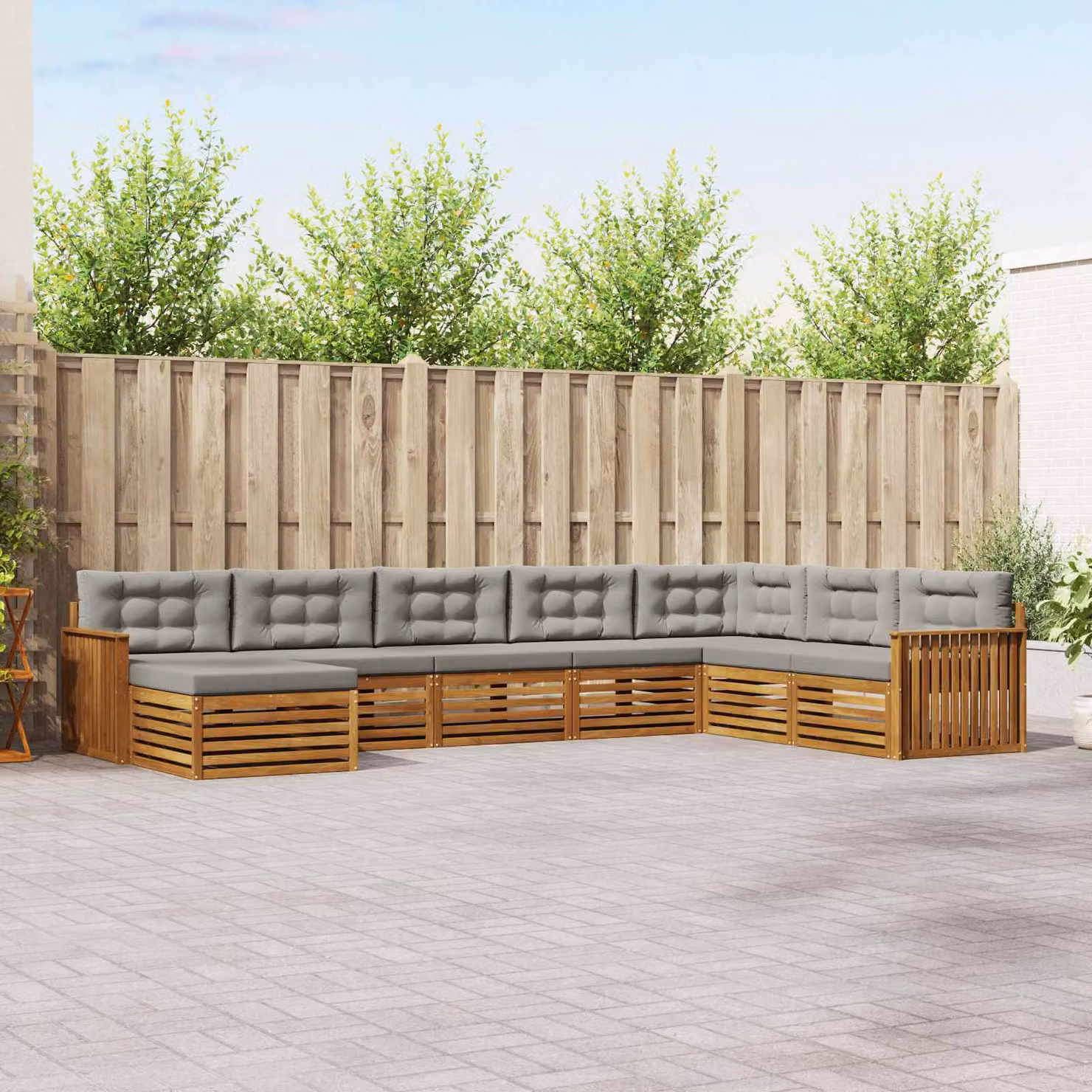 Set di divani da esterno vidaXL 8 pz in legno di acacia con cuscini grigi e marroni per giardino e terrazza
