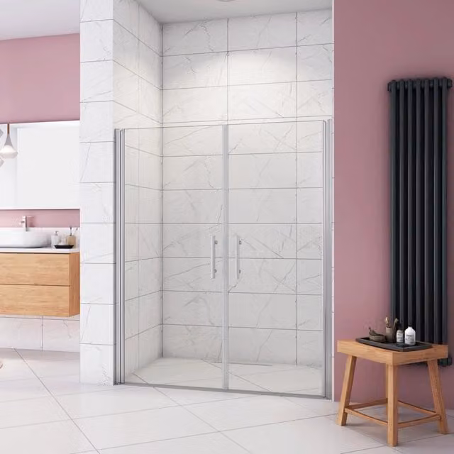 Box Doccia per Nicchia 195 cm Doppia Porta Battente Saloon Vetro Temperato 6 mm Anticalcare Larga 160 cm (76+90: 1578-1618 mm)