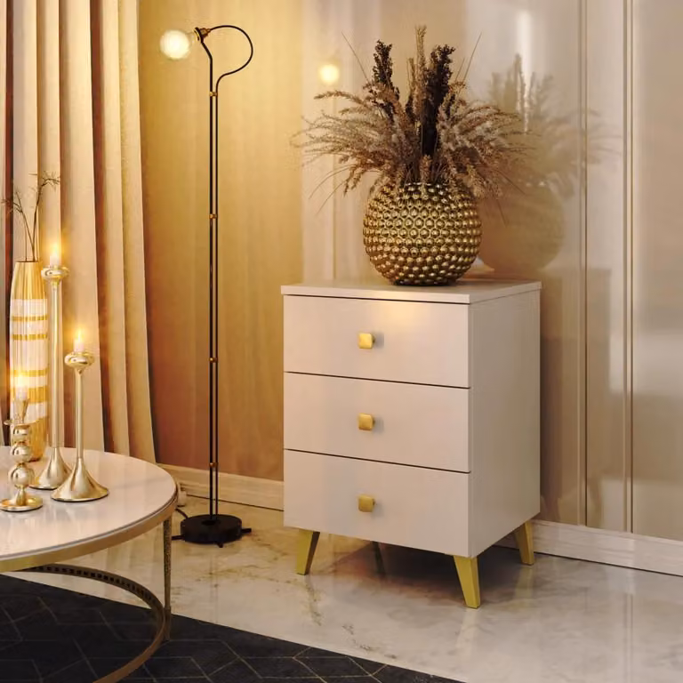 Comodino con cassetti MAVRIEL - cashmere / oro