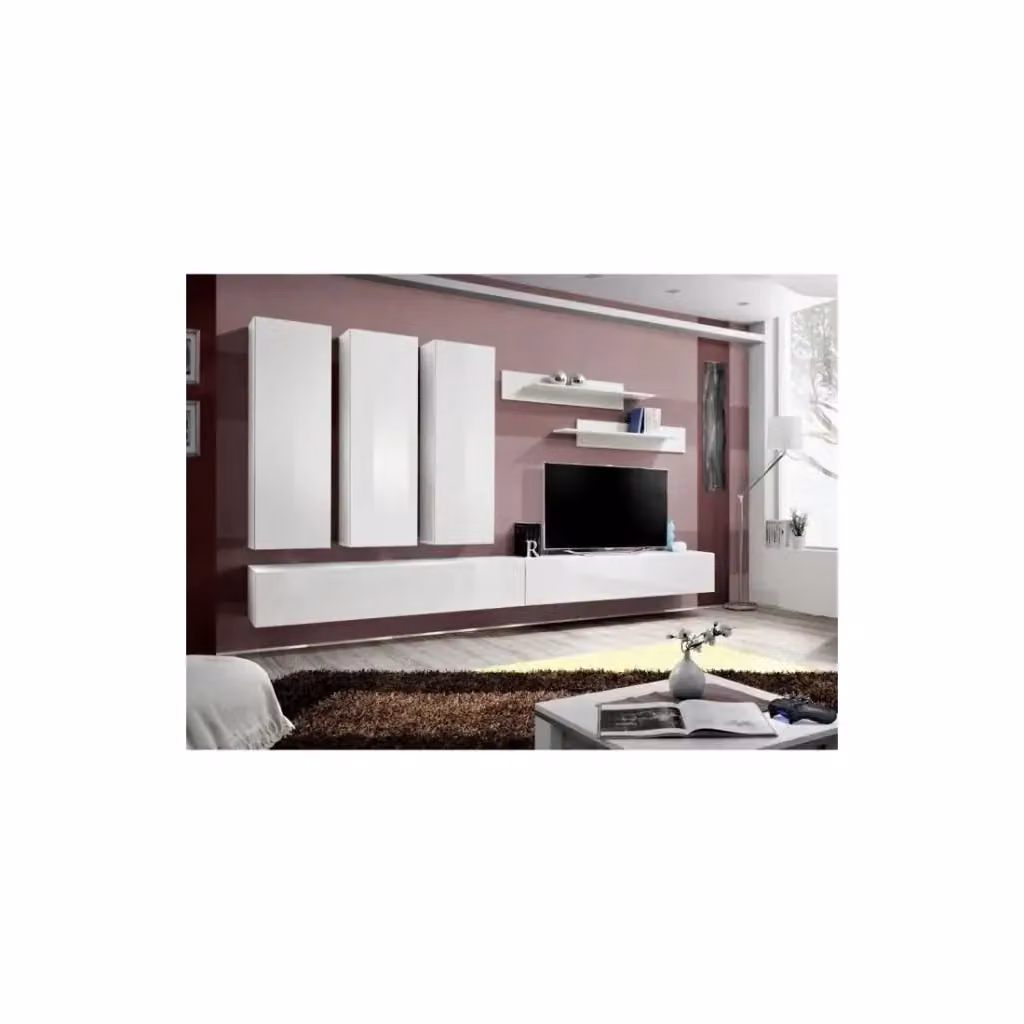 Mobile TV FLY E1 Meublorama sospeso moderno colore bianco lucido L: 160 cm, H: 40 cm, P: 76,7 cm – 2