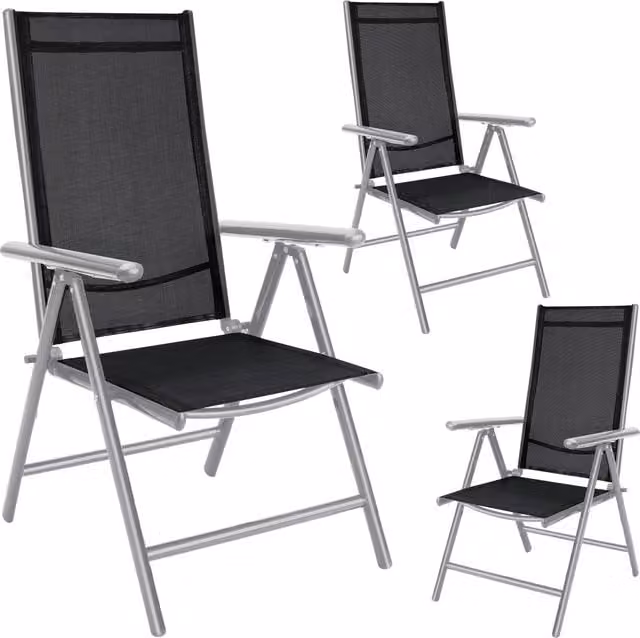 Set di 3 sedie da giardino Bern Casaria in alluminio e plastica, colore argento e nero, design moderno – 1