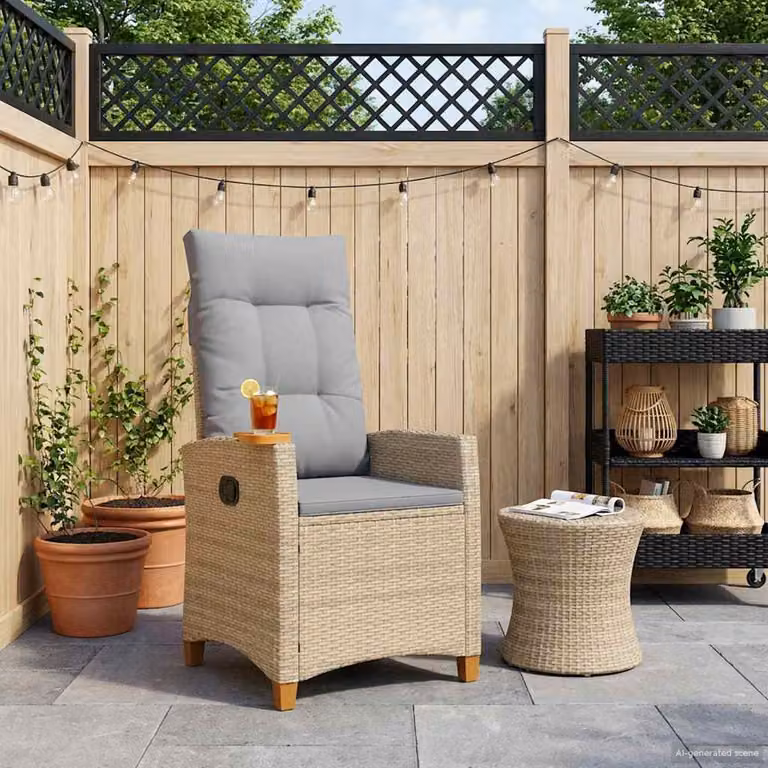 Poltrona reclinabile con tavolino vidaXL in rattan e metallo, beige e grigio per giardino