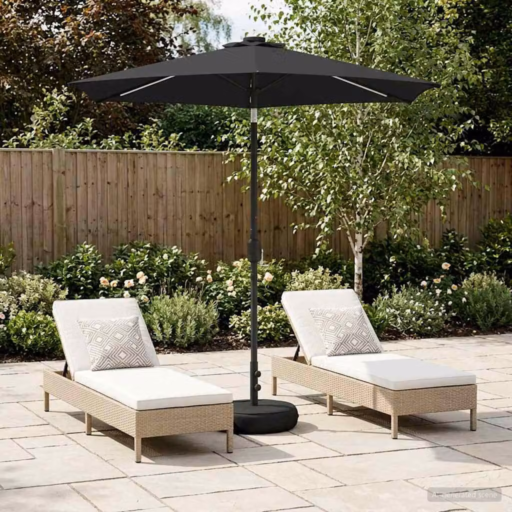 Parasol da giardino vidaXL con luci LED e base in poliestere, colore antracite o nero, L: 230 cm x P: 230 cm