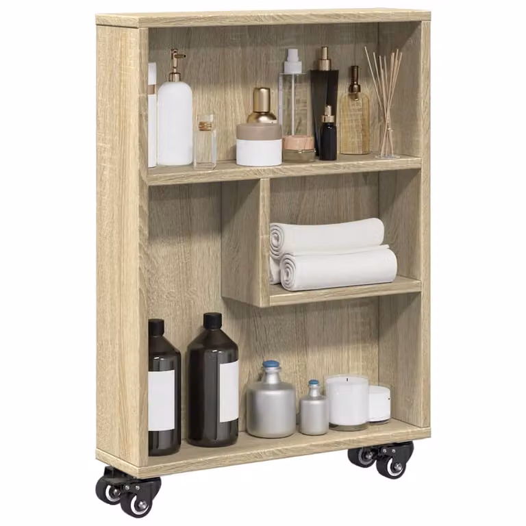 vidaXL Carrello portaoggetti stretto in rovere Sonoma, L 48 cm x P 13 cm x H 68 cm