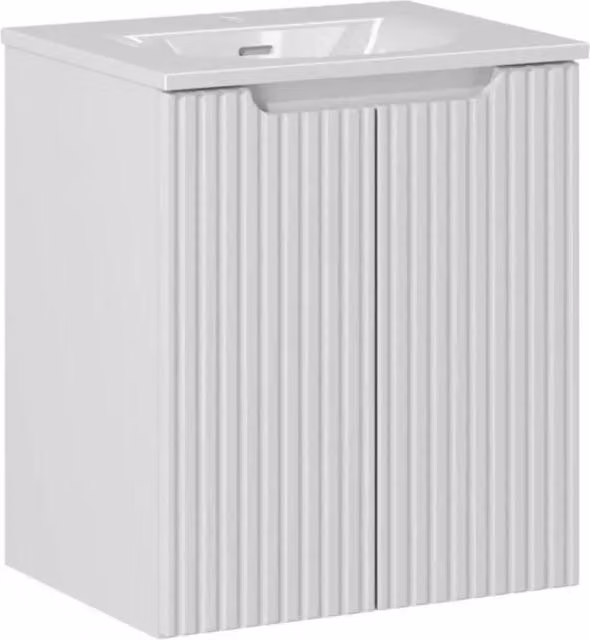 Set bagno sospeso VANO bianco 50cm: mobiletto sottolavabo con ante scanalate + lavabo incassato bianco