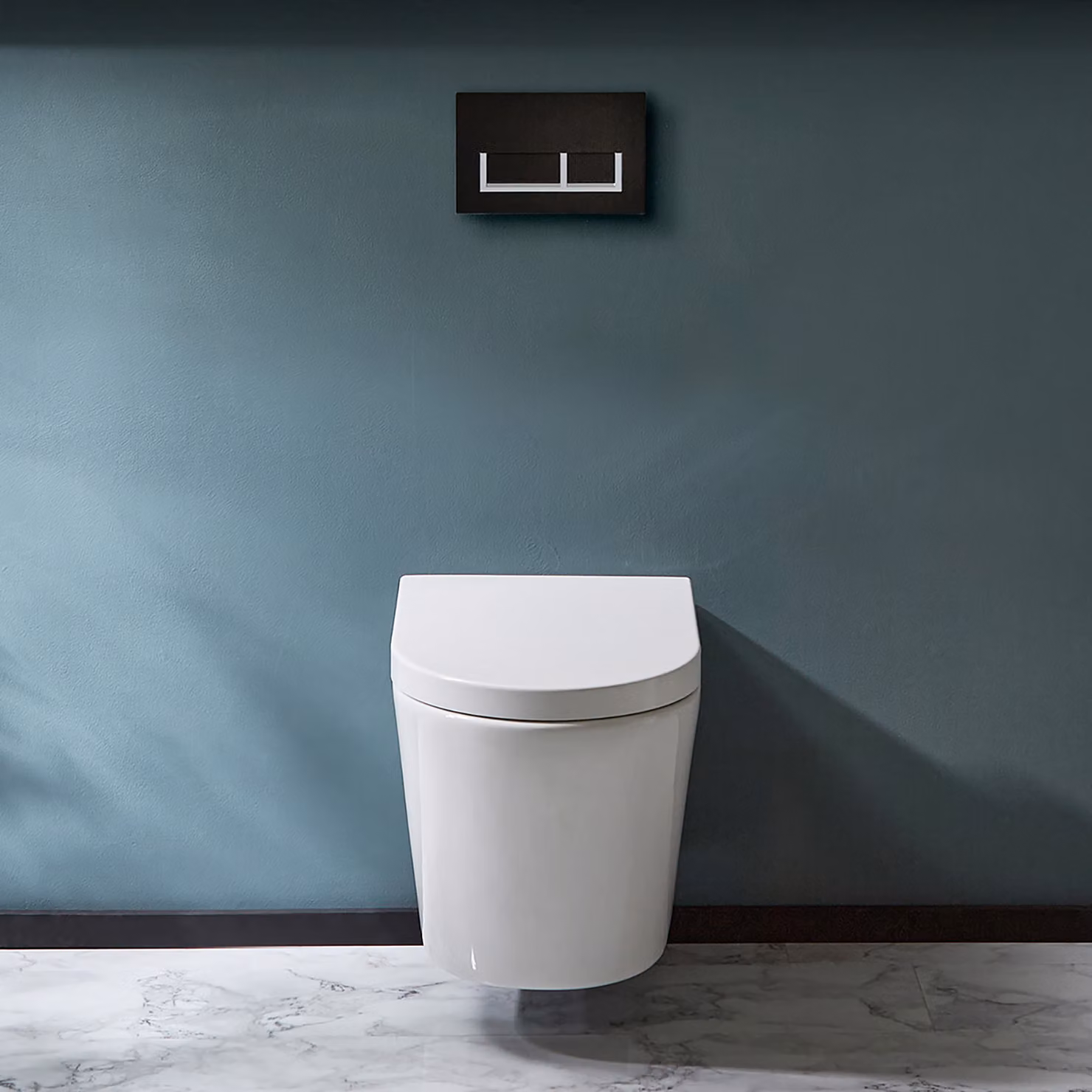 Sanitario WC Sospeso Senza Brida con Telaio Alto - Placca di Comando Rettangolare Bianca/Cromata - Covelly