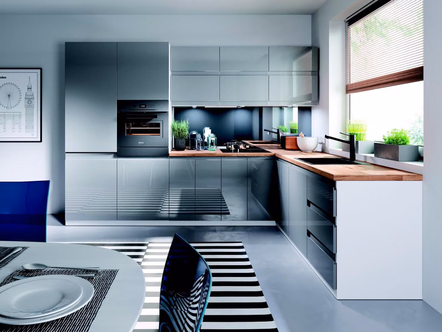 Moderne Küche Zeile Küchen Schrank Design Möbel Maßfertigung Küchenzeile Grau