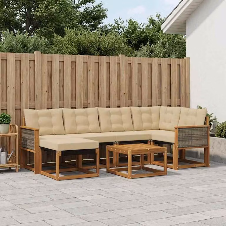 Set di divani da esterno vidaXL 7 pz in legno di acacia con cuscini beige e marrone