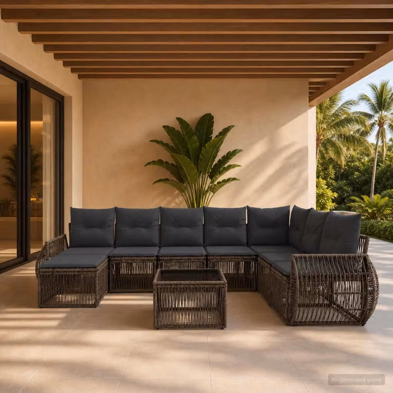 Set Divano da Giardino vidaXL 9 pz in Polyrattan Grigio e Antracite con Cuscini e Tavolino