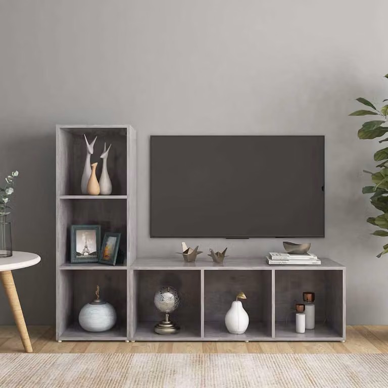 Set di 2 mobili TV vidaXL in legno multistrato e MDF, colore grigio cemento, L 107 cm x P 35 cm x H 37 cm