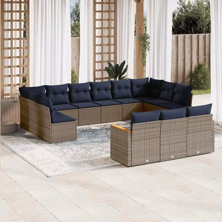 Maison Exclusive - Set da giardino composto da 13 pezzi con cuscini, grigio, polyrattan