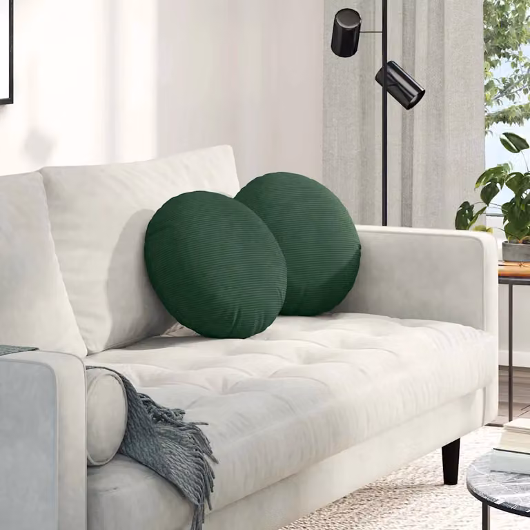 Set di 2 cuscini per seduta rotondi vidaXL in tessuto a coste verde scuro, Ø 40 cm