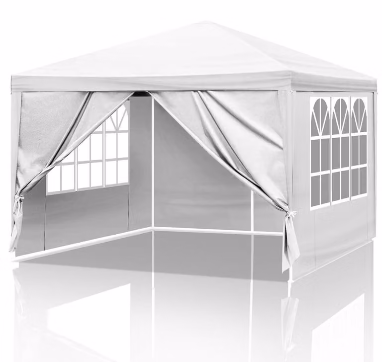 Gazebo da esterno 3x3 metri, impermeabile, con 4 pareti, colore bianco
