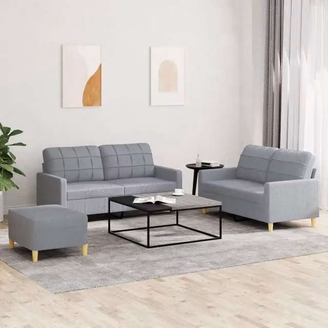 Set di 3 divani vidaXL in tessuto grigio con cuscini per soggiorno in stile moderno
