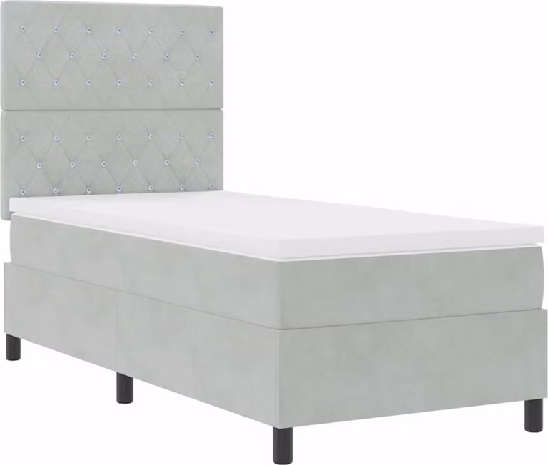 Letto boxspring LED con materasso Grigio chiaro 90 x 190 cm Tessuto