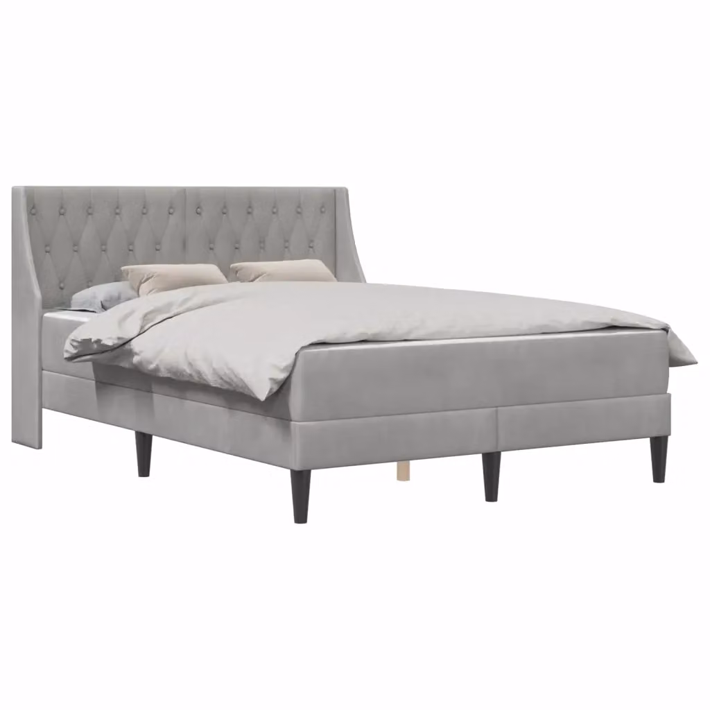 Letto moderno vidaXL con struttura imbottita in velluto grigio e materasso, L/P/H: 140 x 190 x 96 cm – 2