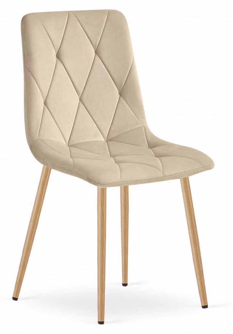 Sedia Libra in Velluto Beige Chiaro con Gambe Effetto Legno