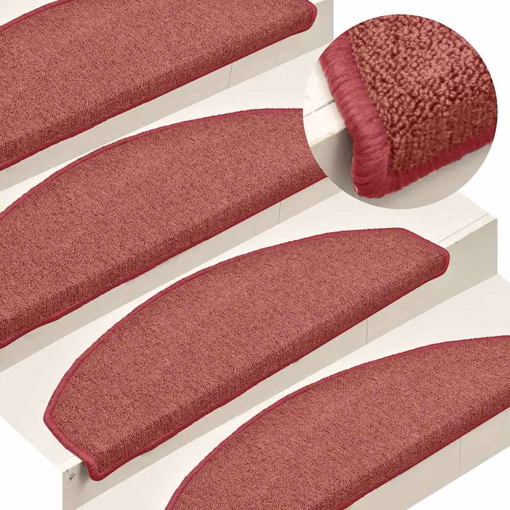 vidaXL Set di 15 Tappetini per Scale Semicircolari Grandi, Colore Rosso Bordeaux, L 65 x P 24 x H 4 cm