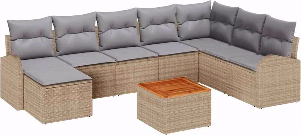 Set Divano da Giardino con cuscino 9 pcs Beige polyrattan