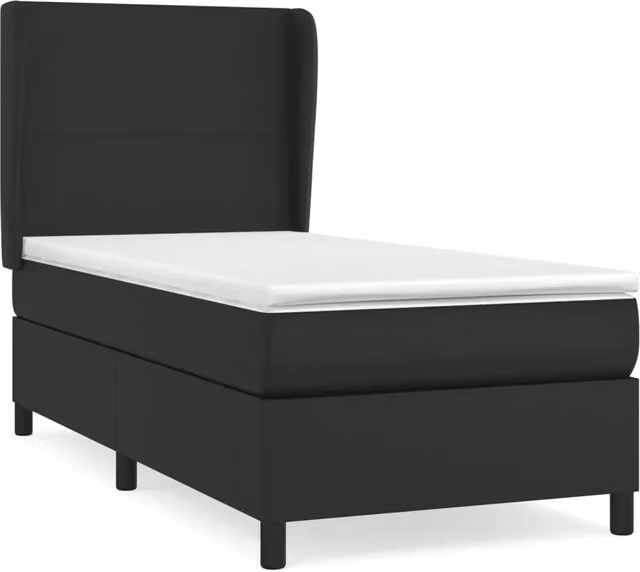 Letto singolo | Letto per adulti | Giroletto a Molle con Materasso Nero 90x190 cm in Similpelle