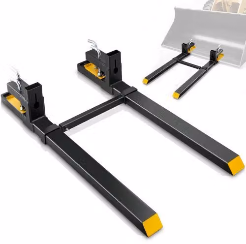 Coppia di forche per pallet VEVOR in acciaio nero, lunghezza 149 cm, capacità di carico massima 1814 kg, larghezza regolabile tra 495 e 915 mm per trattori e minipale