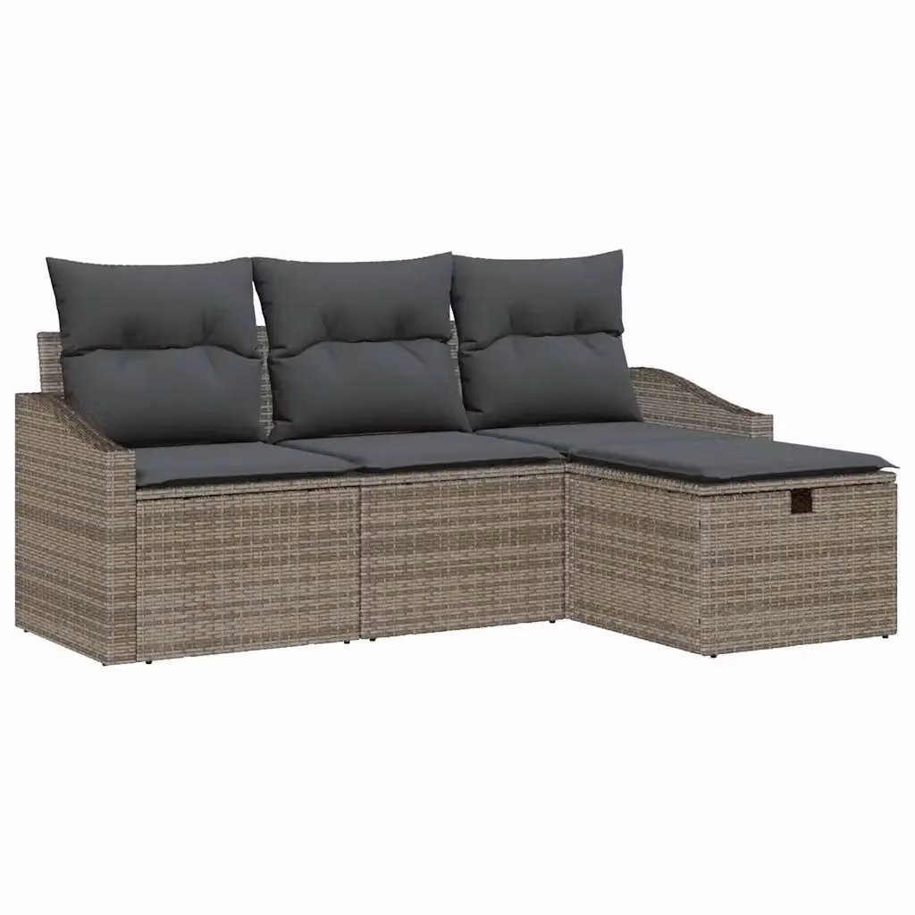Set di divani da giardino vidaXL a forma di L con cuscini in polyrattan e struttura in metallo, Grigio – 2