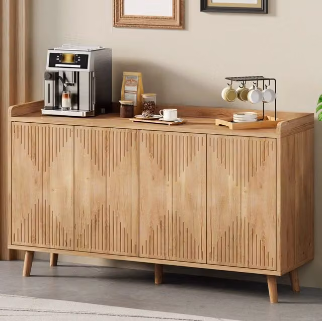 Credenza MDF 140x40x84 cm con 4 ante, ripiani regolabili e vano superiore