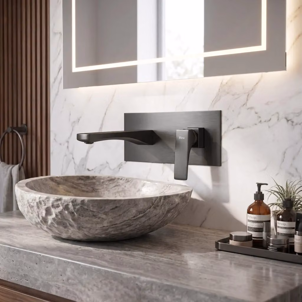 Rubinetto da parete incassato Rea Joe Titan per lavabo in nickel spazzolato argento – 2
