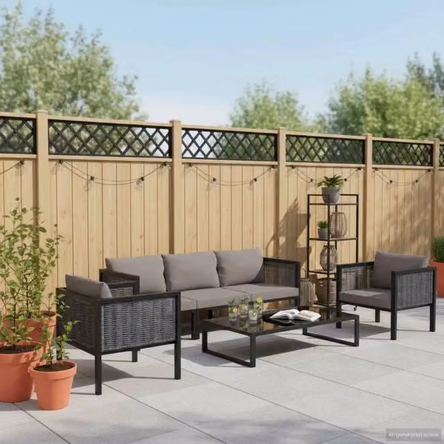 Set Divani da Giardino 6 pz con Cuscini in Polyrattan Antracite 49407